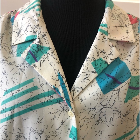 🐨2/$10 Vintage Donnkenny Long Sleeve Collared Polyester Button Up Blouse Sz 12 - Picture 2 of 12